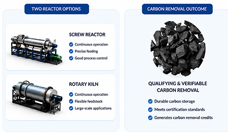 biochar pyrolysis equipment, rotary kiln pyrolysis, screw reactor biochar, auger reactor pyrolysis, rotary kiln vs auger reactor, biochar pyrolysis reactor types, industrial biochar production equipment, continuous biochar pyrolysis plant